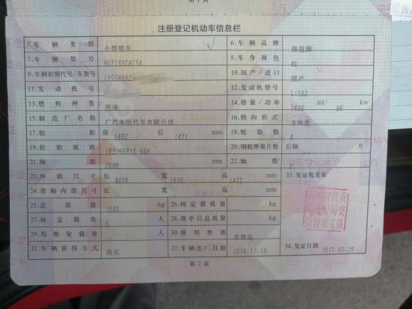 [成都·川G] 二手本田锋范2017款 1.5L CVT舒适版